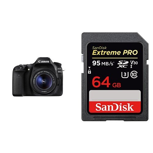Canon EOS Digital SLR Kit STM Lens with 64GB SDXC UHS-I Memory Card