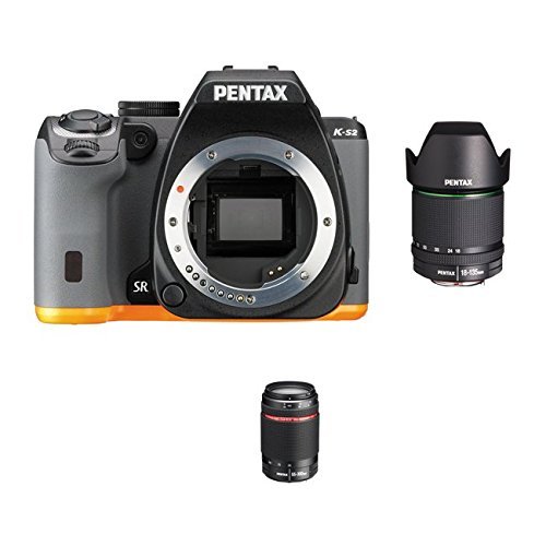 Pentax K-S2 DSLR Camera with 18-135mm & 55-300mm Lens (Black Orange)