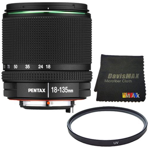 Pentax SMC DA 18-135mm F/3.5-5.6 ED AL (IF) DC WR Lens + 62mm UV Filter + DavisMAX MicroFiber Cloth DavisMAX Bundle
