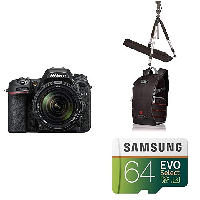 Nikon D7500 DX-format Digital SLR w/ 18-140mm VR lens w/ AmazonBasics Accessories