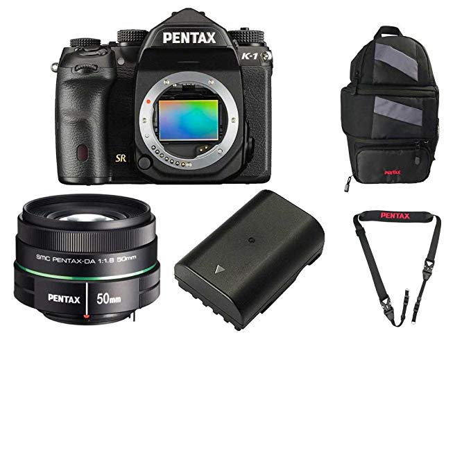 Pentax K-1 36.4MP Full-Frame CMOS Sensor DSLR Camera (w/ 50mm Lens + Battery) + Pentax 85231 Sling Bag 2 & Pentax 85232 Padded DSLR Strap