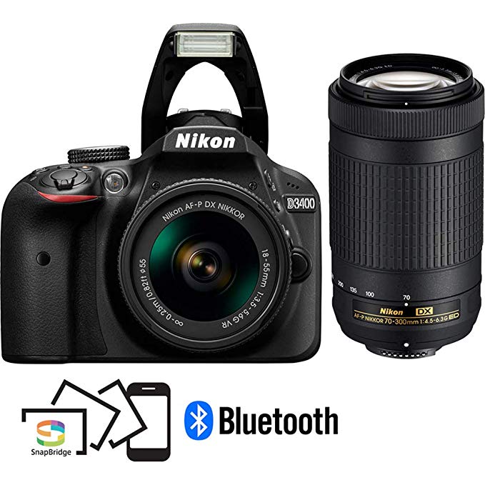 Nikon D3400 DSLR Camera with AF-P DX NIKKOR 18-55mm f/3.5-5.6G VR and AF-P DX NIKKOR 70-300mm f/4.5-6.3G ED (Certified Refurbished)