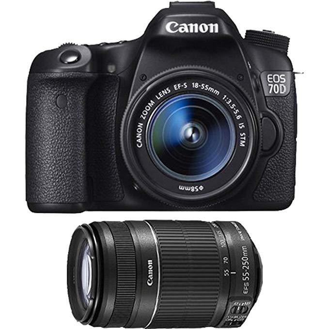 Canon EOS 70D 20.2 MP DSLR Camera with EF-S 18-55mm IS STM, Dual Pixel CMOS AF and EF-S 55-250mm f/4.0-5.6 IS II Telephoto Zoom Lens