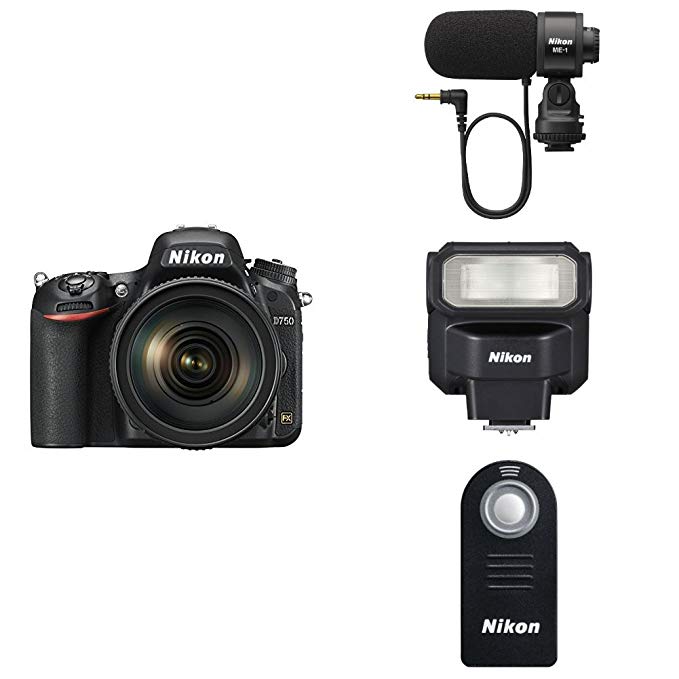 Nikon D750 FX-format Digital SLR Camera w/ 24-120mm f/4G ED VR Auto Focus-S NIKKOR Lens with Wireless Remote Control, Speedlight Flash and Microphone