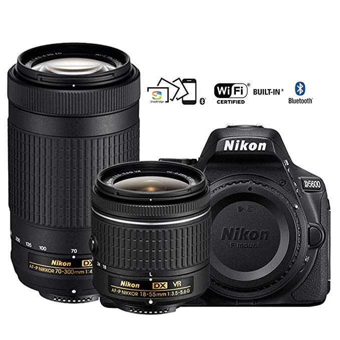 Nikon D5600 Digital SLR Camera with 18-55mm VR & 70-300mm DX AF-P Lenses - (Certified Refurbished)