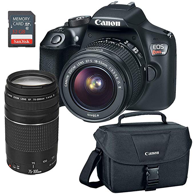 Canon EOS Rebel T6 DSLR Camera w/EF-S 18-55mm, EF 75-300mm Lens, 32GB SD Card & Camera Bag (Certified Refurbished)
