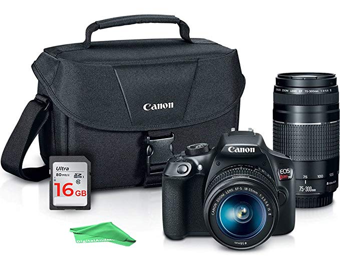 Canon EOS Rebel T6 Digital SLR Premium Kit, EF-S 18-55mm and EF 75-300mm Zoom Lenses, Backpack, 16GB Memory Card, Wifi, DigitalAndMore Camera Cleaning Cloth