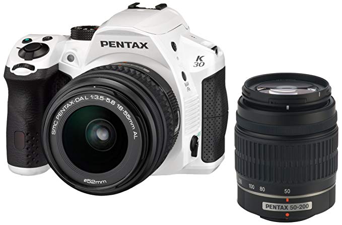 Pentax K-30 Weather-Sealed 16MP CMOS Digital SLR Dual Lens Kit, 18-55mm and 50-200mm (White) (OLD MODEL)