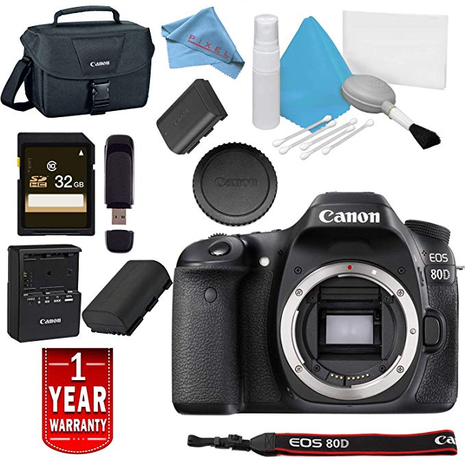Canon EOS 80D DSLR Camera (Body Only) USA Model Warranty Base Bundle