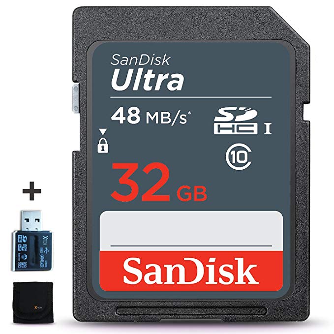 SanDisk 32GB Ultra Class 10 SDHC UHS-I Memory Card + Card Reader for CANON DSLR Cameras including Canon EOS Rebel T7i T7 T6i T6S T6 T5i T5 T3i SL2 SL1 EOS 80D 77D 70D