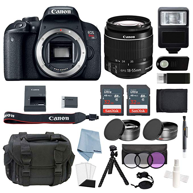 Canon EOS Rebel T7i Bundle With EF-S 18-55mm f/4-5.6 IS STM Lens + Canon T7i Camera Advanced Accessory Kit Includes EVERYTHING You Need To Get Started (20 Items - Value $100)