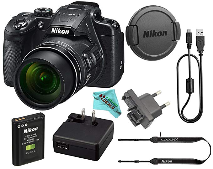 Nikon COOLPIX B700 20.2 MP 60x Opt Zoom Super Telephoto NIKKOR 4K Digital Camera Bundle Set w/ Rechargeable Battery, Charger, Euro Adapter etc (Black)