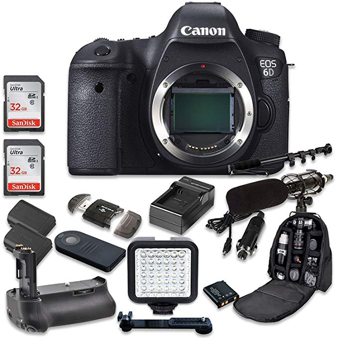 Canon EOS 6D 20.2 MP Full Frame CMOS Digital SLR DSLR Camera (Body Only) with 2pc SanDisk 32GB Memory Cards + Battery Power Grip + Special Promotional Holiday Accessory Bundle