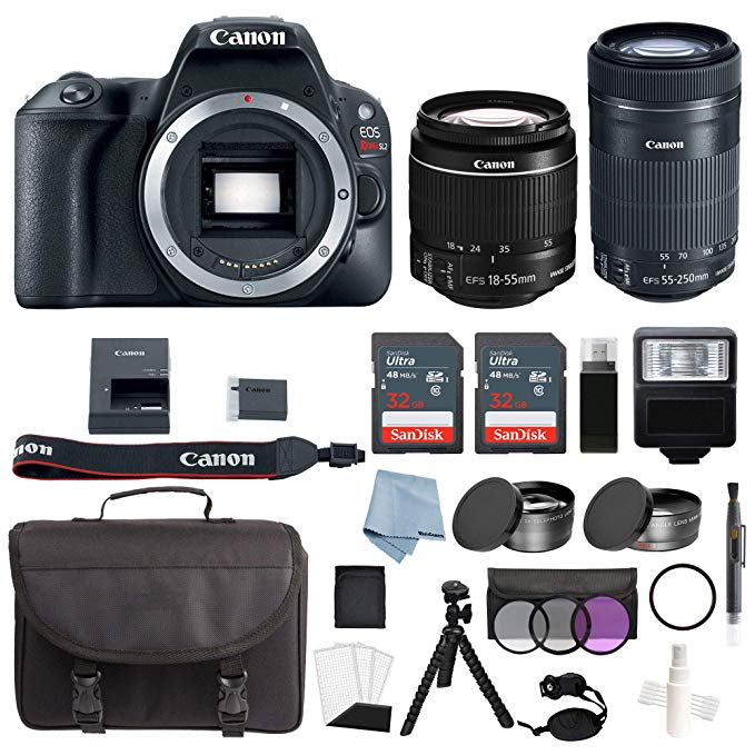 Canon EOS Rebel SL2 Bundle With Canon EF-S 18-55mm IS STM & EF-S 55-250mm IS STM Lens + Canon SL2 Camera Advanced Accessory Kit - Canon SL2 Bundle Includes EVERYTHING You Need To Get Started
