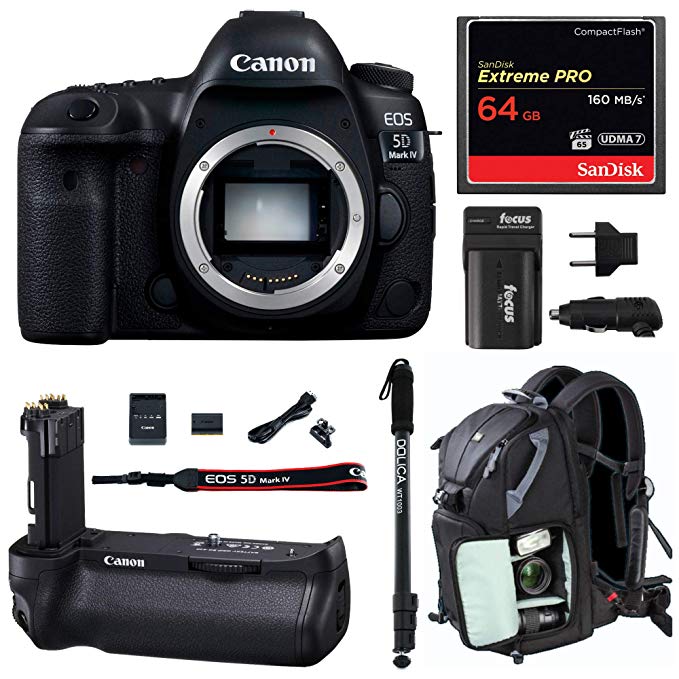Canon EOS 5D Mark IV Full Frame Digital SLR Camera Body DSLR Bundle + Original Canon BG-E20 Battery Grip + 64GB SD Card Backpack & Double Battery Charger - Advanced Photography & Travel Bundle