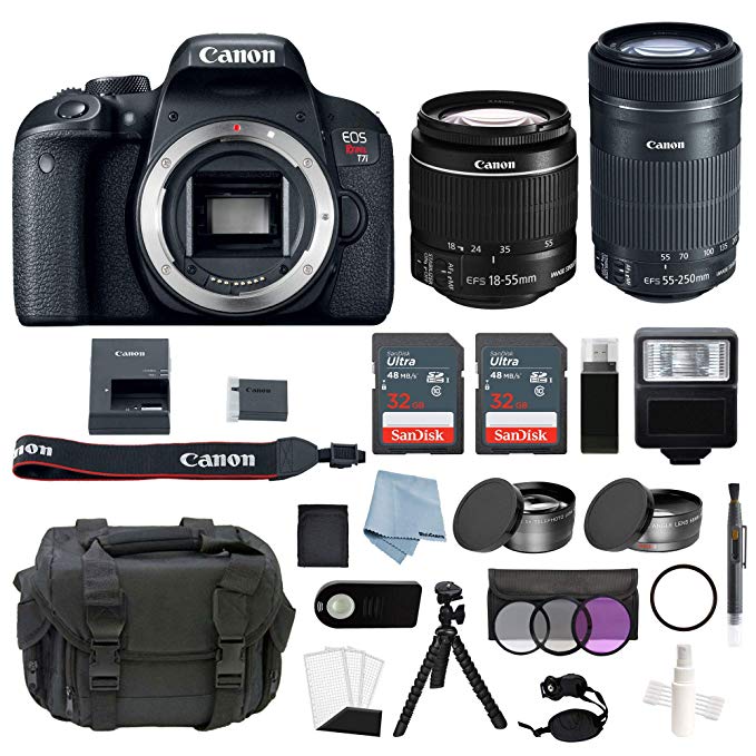 Canon EOS Rebel T7i Bundle With EF-S 18-55mm IS STM & EF-S 55-250mm IS STM Lens + Canon T7i Camera Advanced Accessory Kit Includes EVERYTHING You Need To Get Started (20 Items - Value $100)