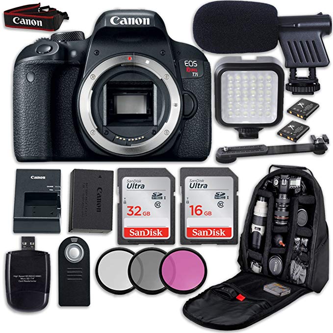 Canon EOS Rebel T7i DSLR Camera (Body Only) + LED Light + Microphone + Video Accessory Bundle
