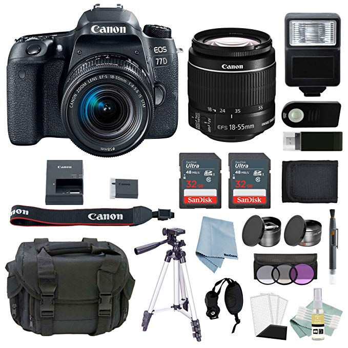 Canon EOS Rebel 77D Bundle with EF-S 18-55mm f/4-5.6 is STM Lens + Advanced Accessory Kit - Includes to Get Started
